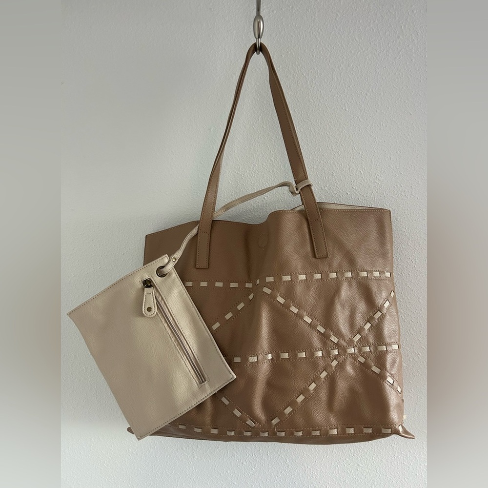 Taupe Tote Bag with Removable Pouch - Taupe